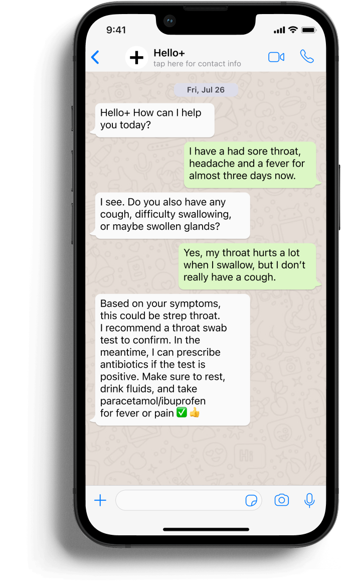 Hello+ app screen